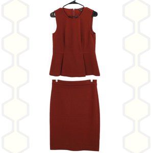 Ann Taylor Matching Skirt Peplum Top Suit Rust 4 S